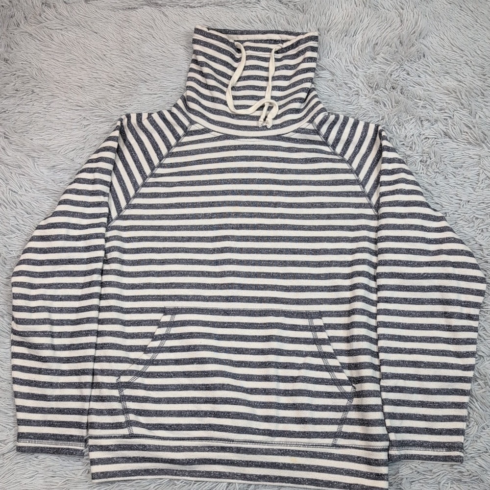 Karissa Me Sweatshirt Womens M Gray Striped Pocket Turtleneck Comfort Casual